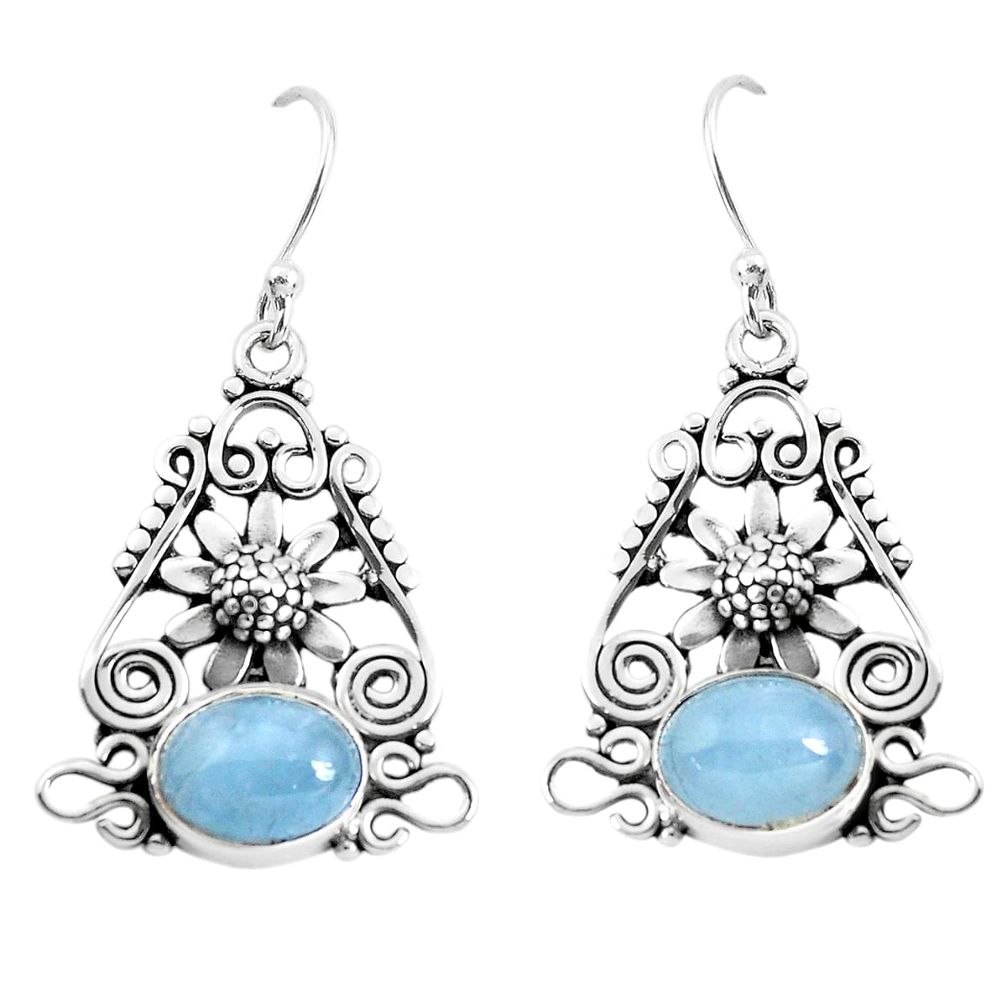 925 sterling silver 6.63cts natural blue aquamarine flower earrings p52028