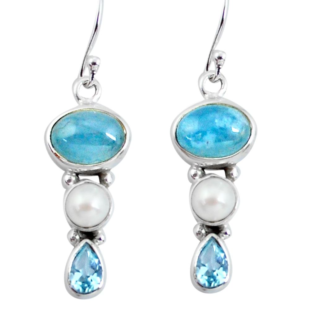 925 sterling silver 8.73cts natural blue aquamarine topaz dangle earrings p57451