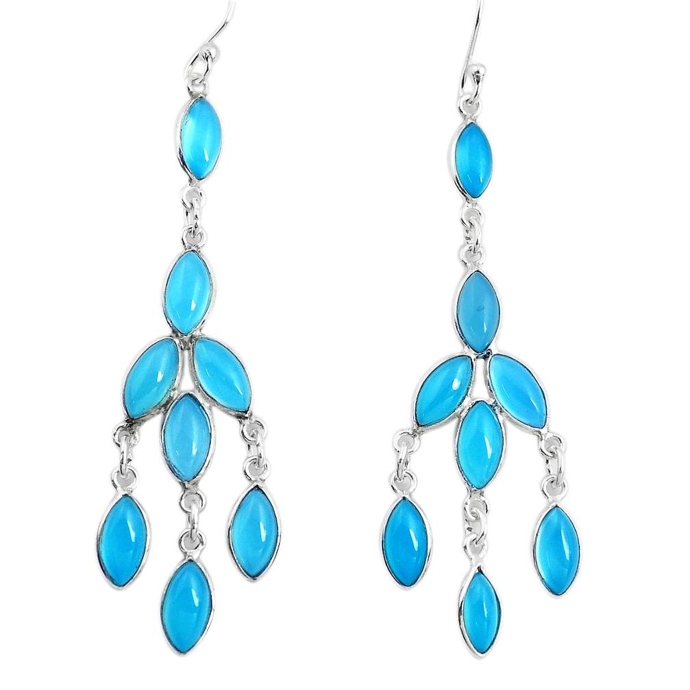 925 sterling silver 11.93cts natural blue chalcedony chandelier earrings p43918