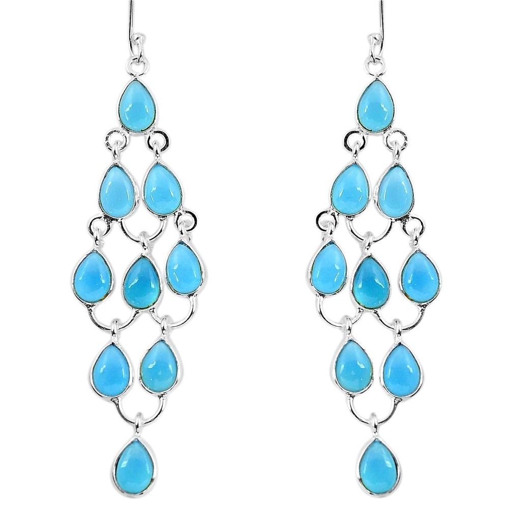 925 sterling silver 22.43cts natural blue chalcedony chandelier earrings p54507