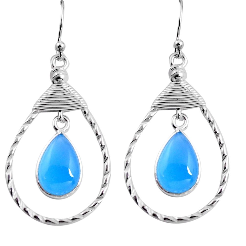 925 sterling silver 7.33cts natural blue chalcedony earrings jewelry p92563