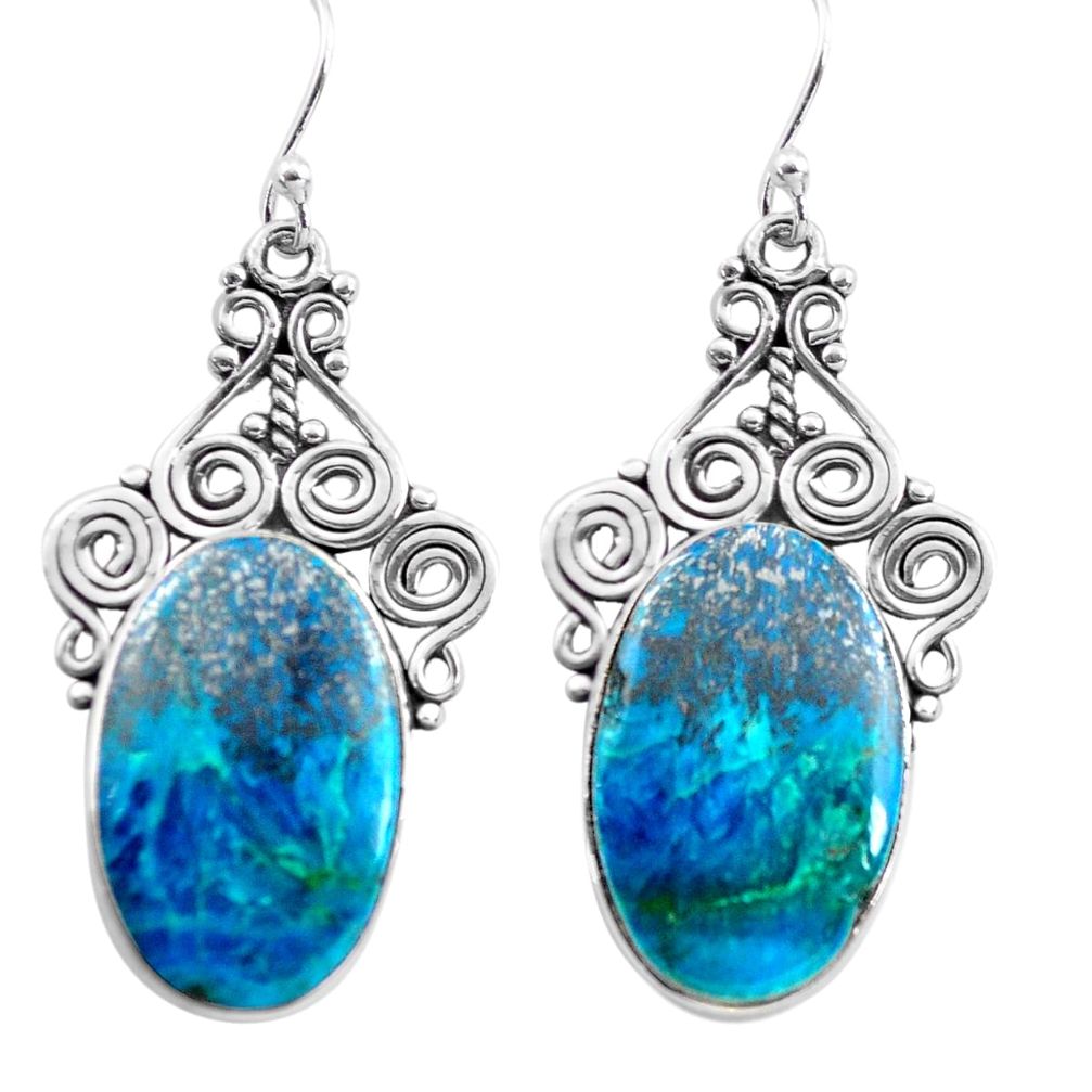 925 sterling silver 21.67cts natural blue chrysocolla dangle earrings p72707