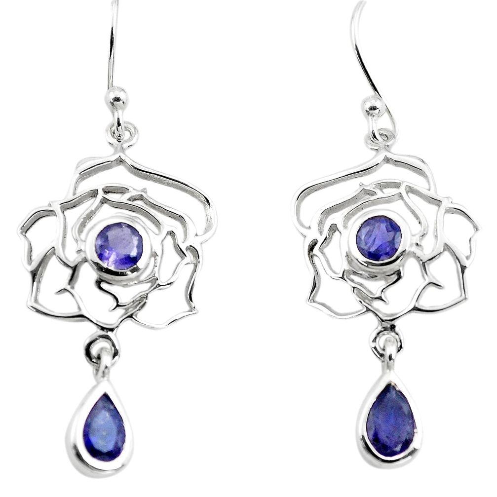 925 sterling silver 3.62cts natural blue iolite dangle earrings jewelry p73588