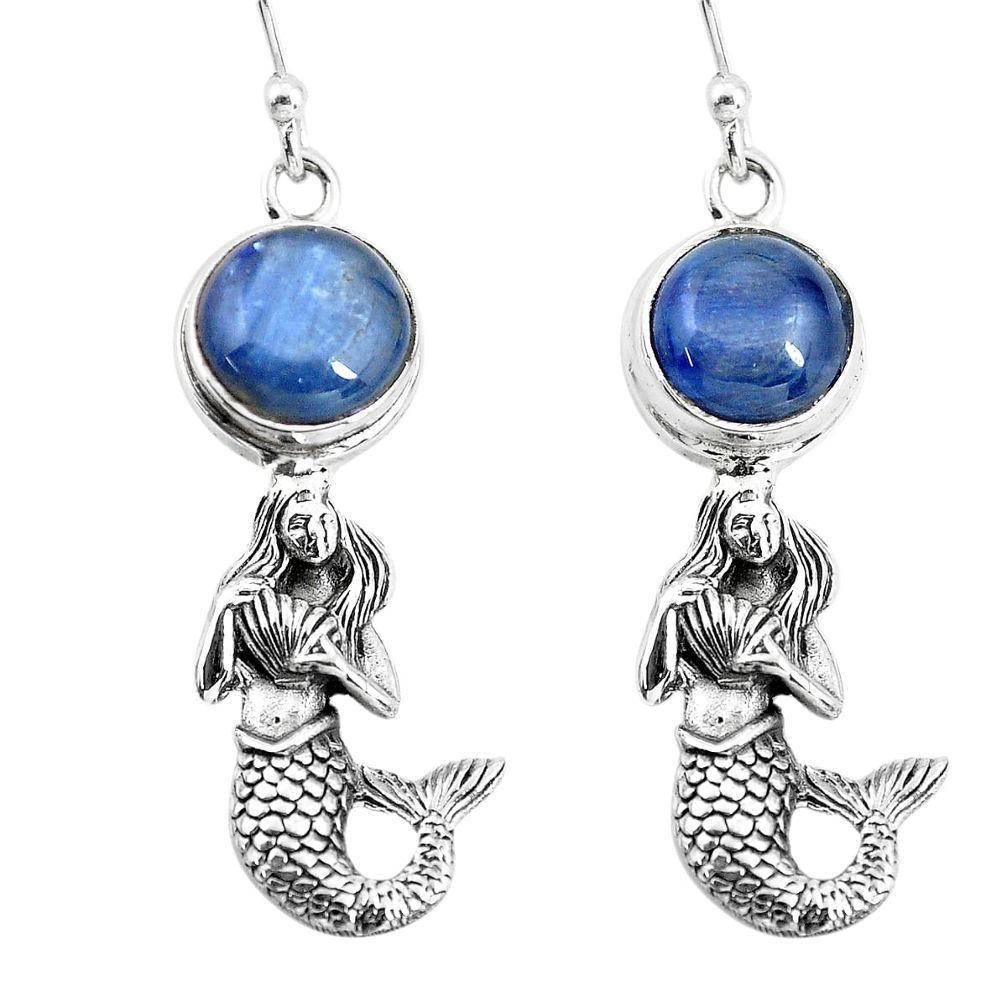 925 sterling silver 6.20cts natural blue kyanite fairy mermaid earrings p55471