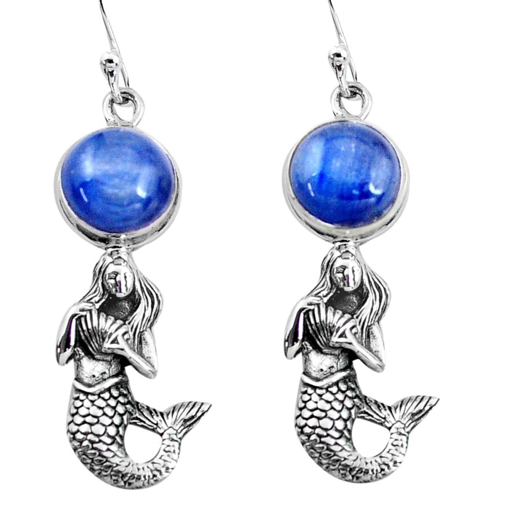 925 sterling silver 6.32cts natural blue kyanite fairy mermaid earrings p60767