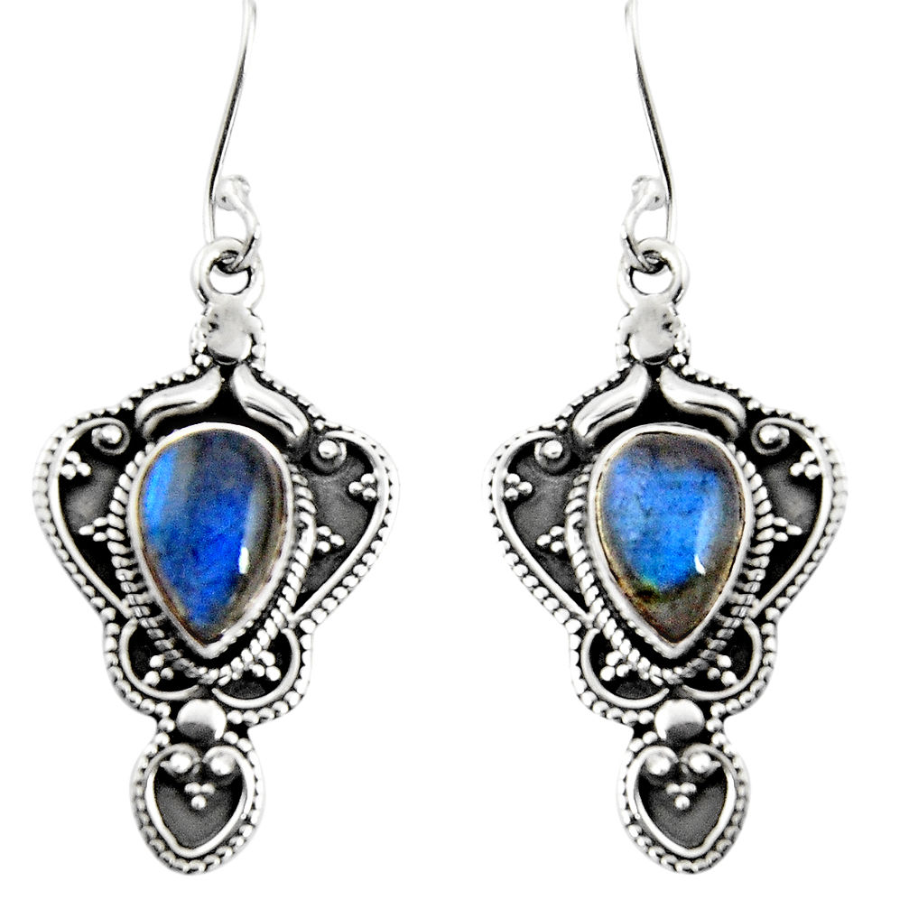 925 sterling silver 6.46cts natural blue labradorite dangle earrings d32545