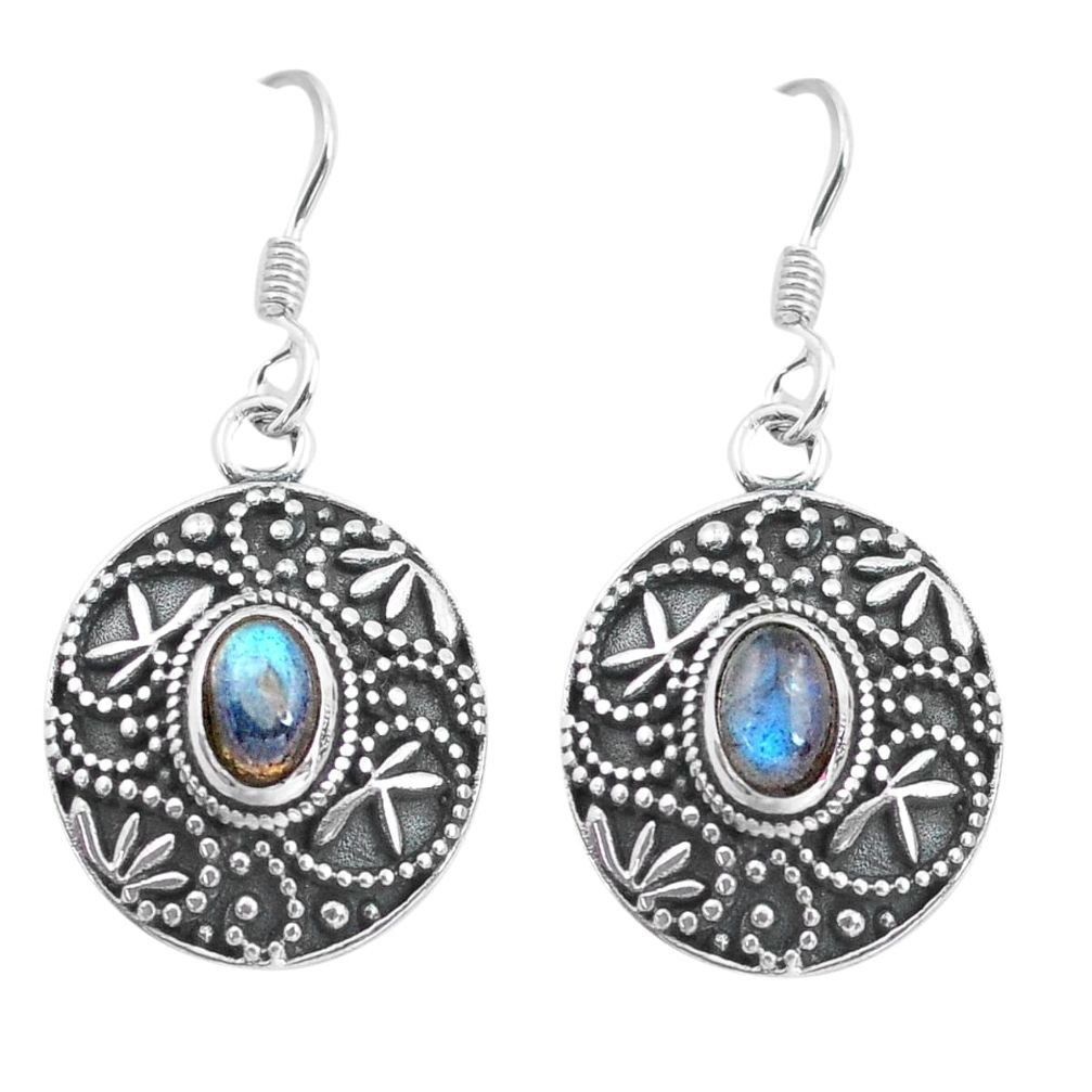 925 sterling silver 3.34cts natural blue labradorite dangle earrings p64900