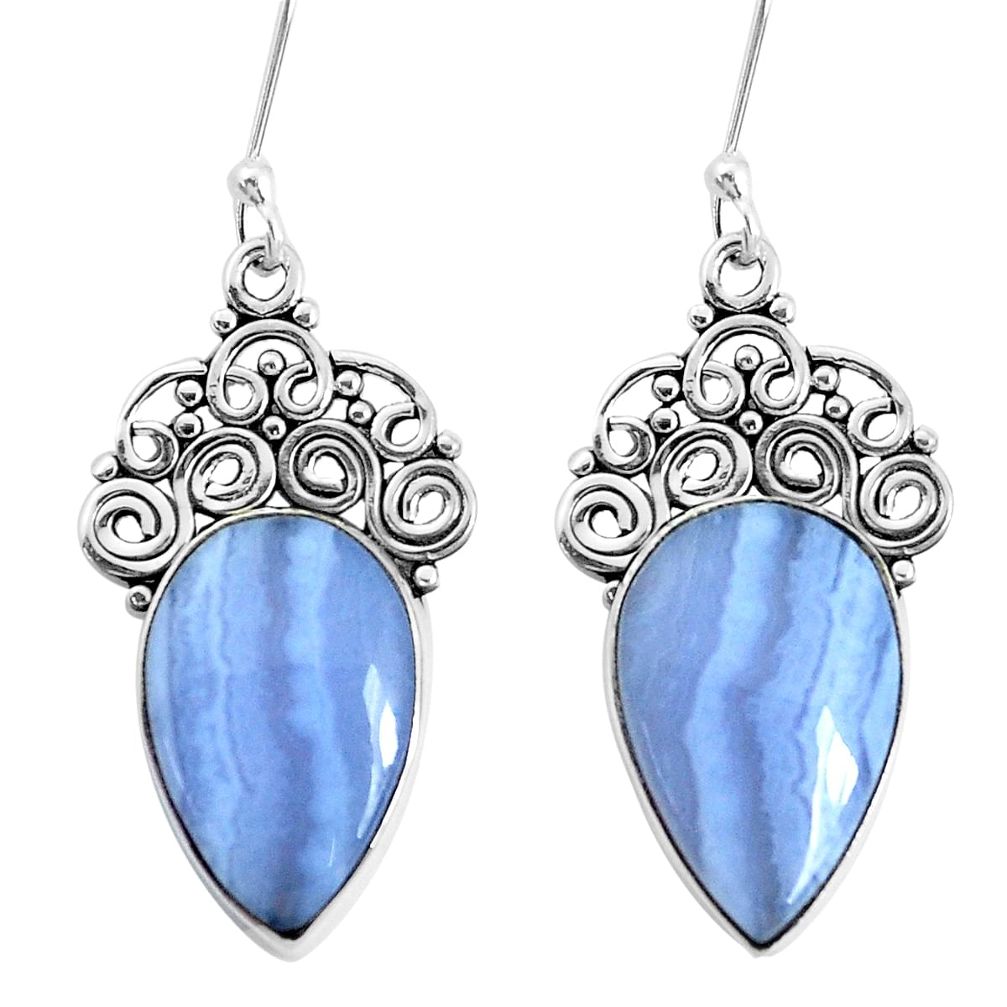 925 sterling silver 14.72cts natural blue lace agate dangle earrings p34947