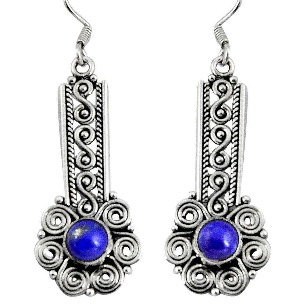 925 sterling silver 2.63cts natural blue lapis lazuli dangle earrings d32427