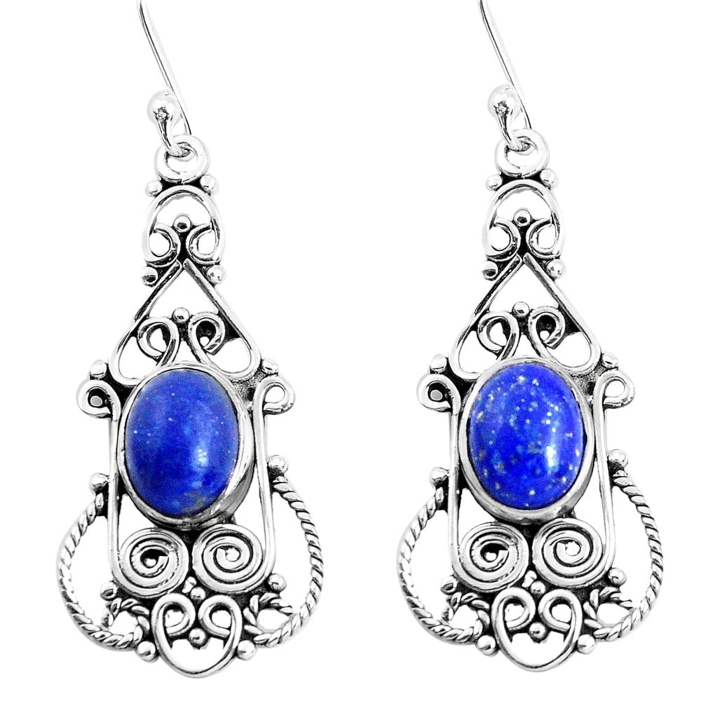 925 sterling silver 6.58cts natural blue lapis lazuli dangle earrings p51996