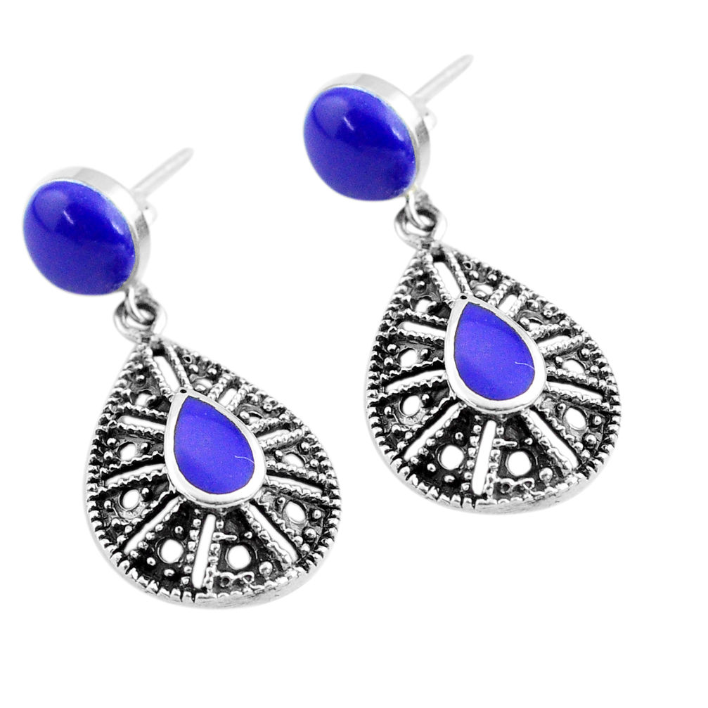 925 sterling silver 7.30cts natural blue lapis lazuli earrings jewelry c4588