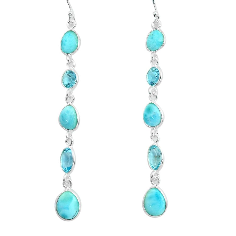 925 sterling silver 17.08cts natural blue larimar topaz dangle earrings p66508