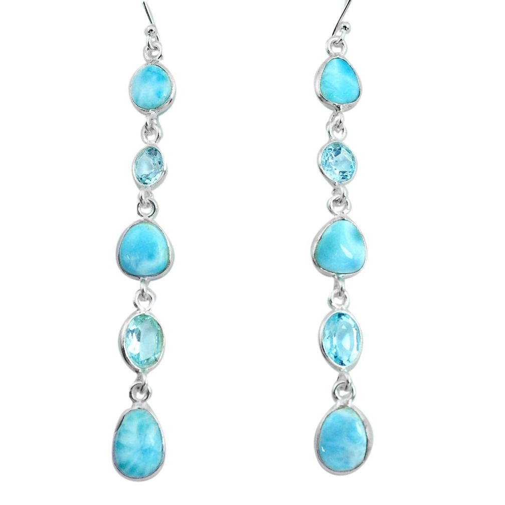 925 sterling silver 15.86cts natural blue larimar topaz dangle earrings p66512