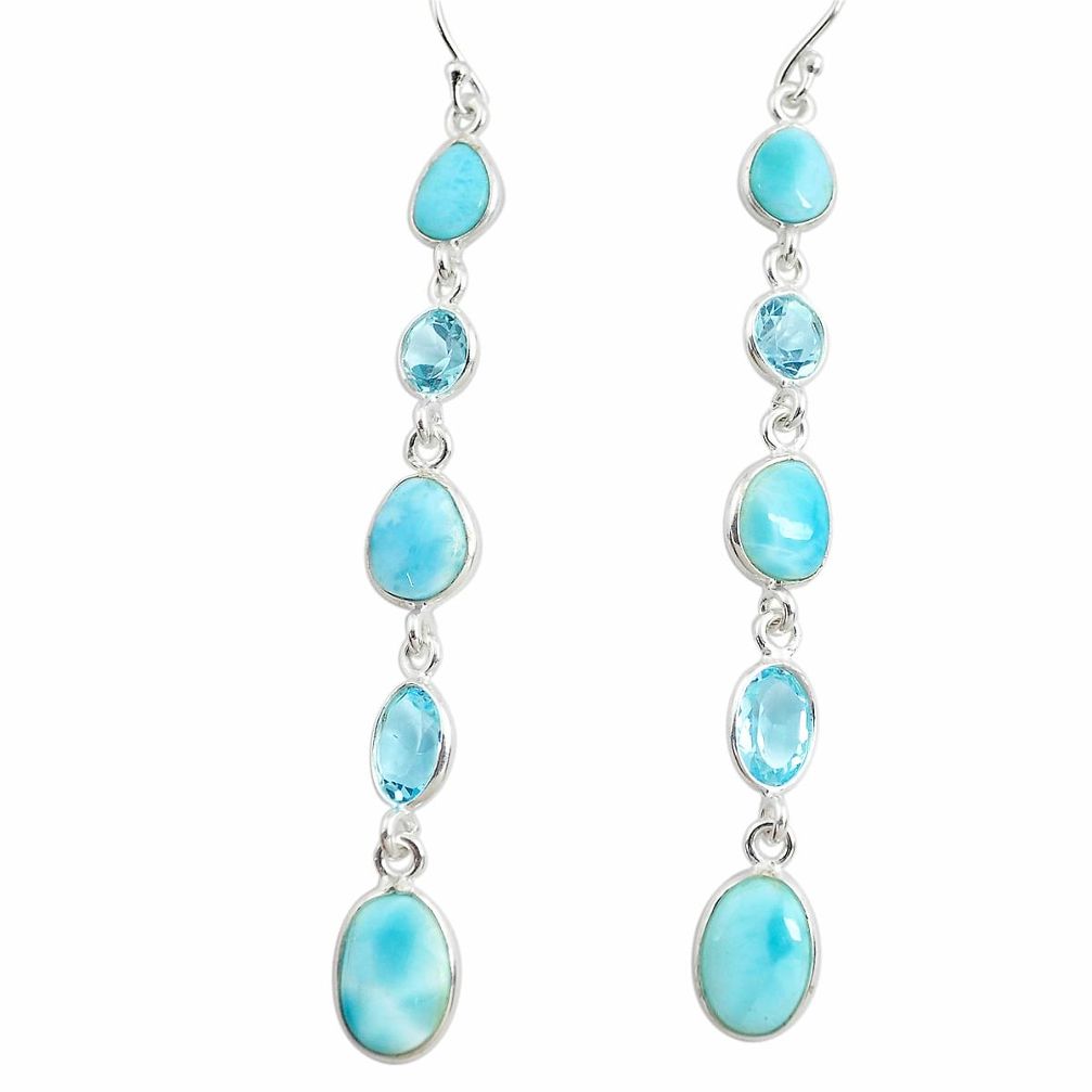 925 sterling silver 16.49cts natural blue larimar topaz earrings jewelry p71264