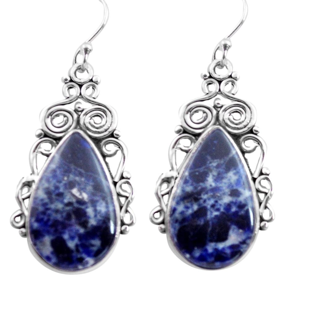 925 sterling silver 18.46cts natural blue sodalite dangle earrings p72608