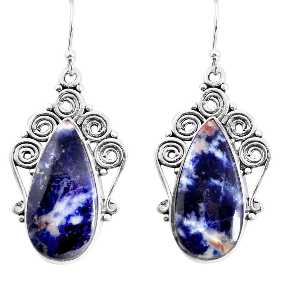 925 sterling silver 19.27cts natural blue sodalite dangle earrings p91959