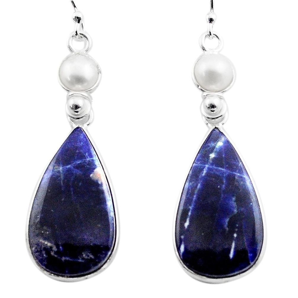 925 sterling silver 17.49cts natural blue sodalite pearl dangle earrings p88838