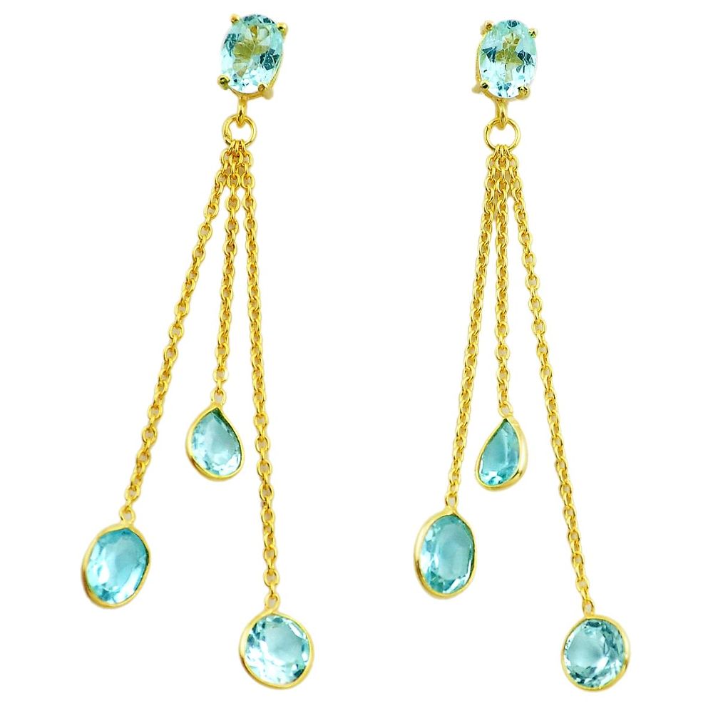 925 sterling silver 12.65cts natural blue topaz 14k gold dangle earrings p91299