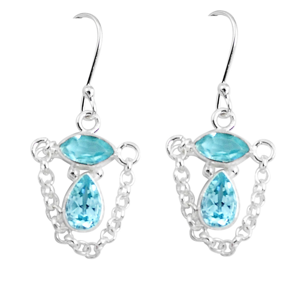 925 sterling silver 5.96cts natural blue topaz dangle earrings jewelry p45660