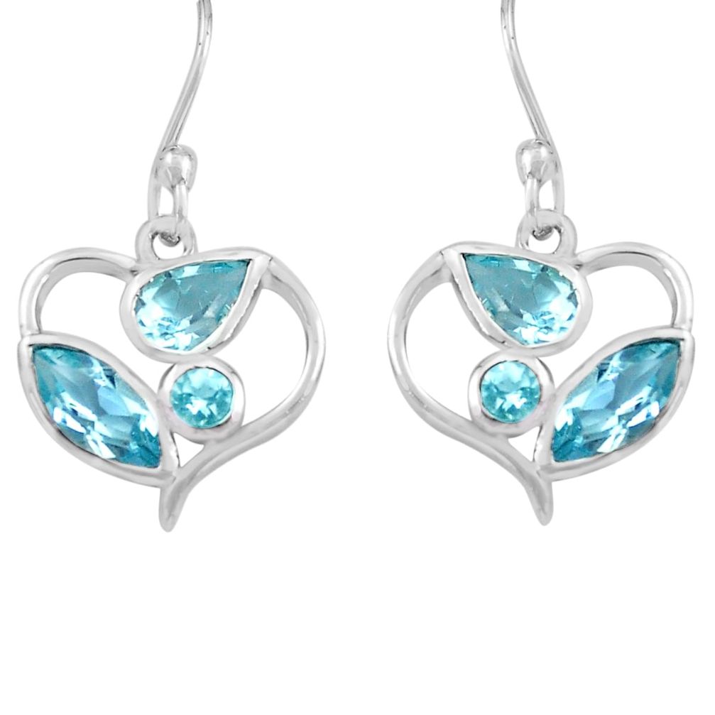 925 sterling silver 6.61cts natural blue topaz dangle heart earrings p82255