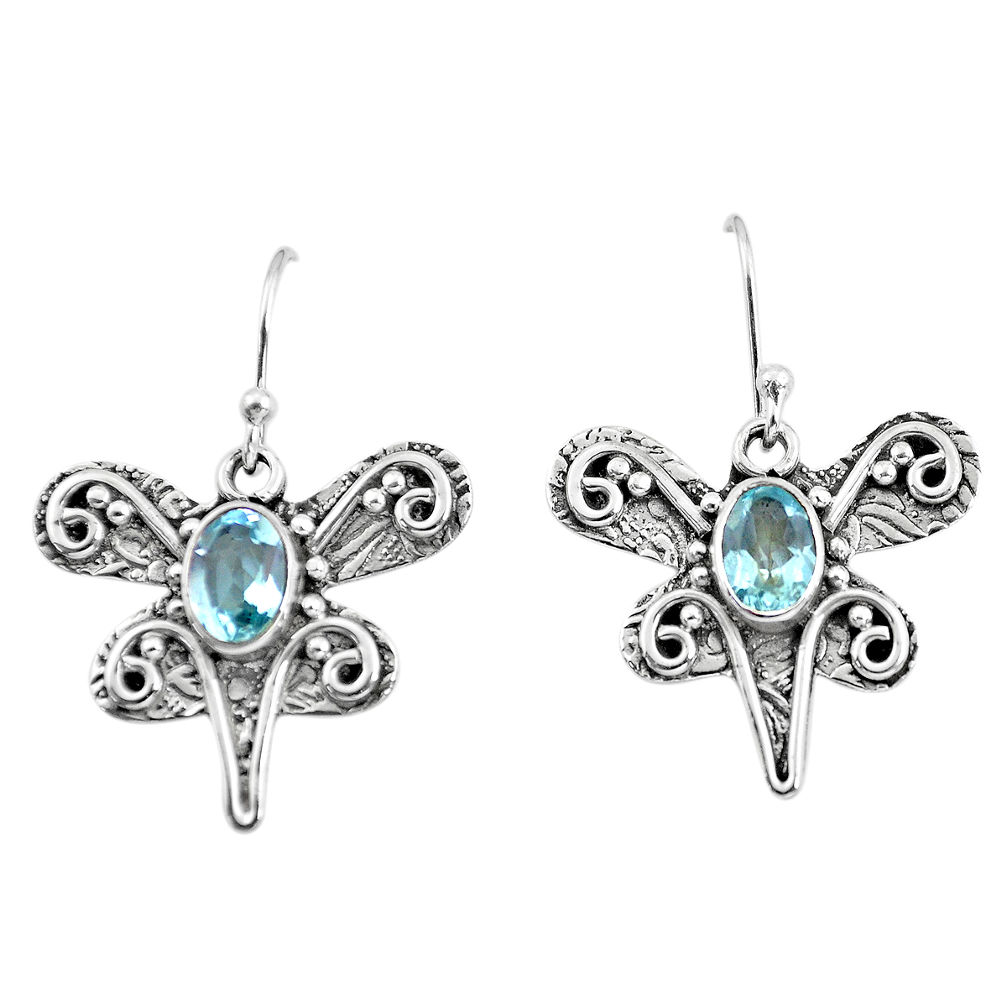 925 sterling silver 3.37cts natural blue topaz dragonfly earrings jewelry p57564