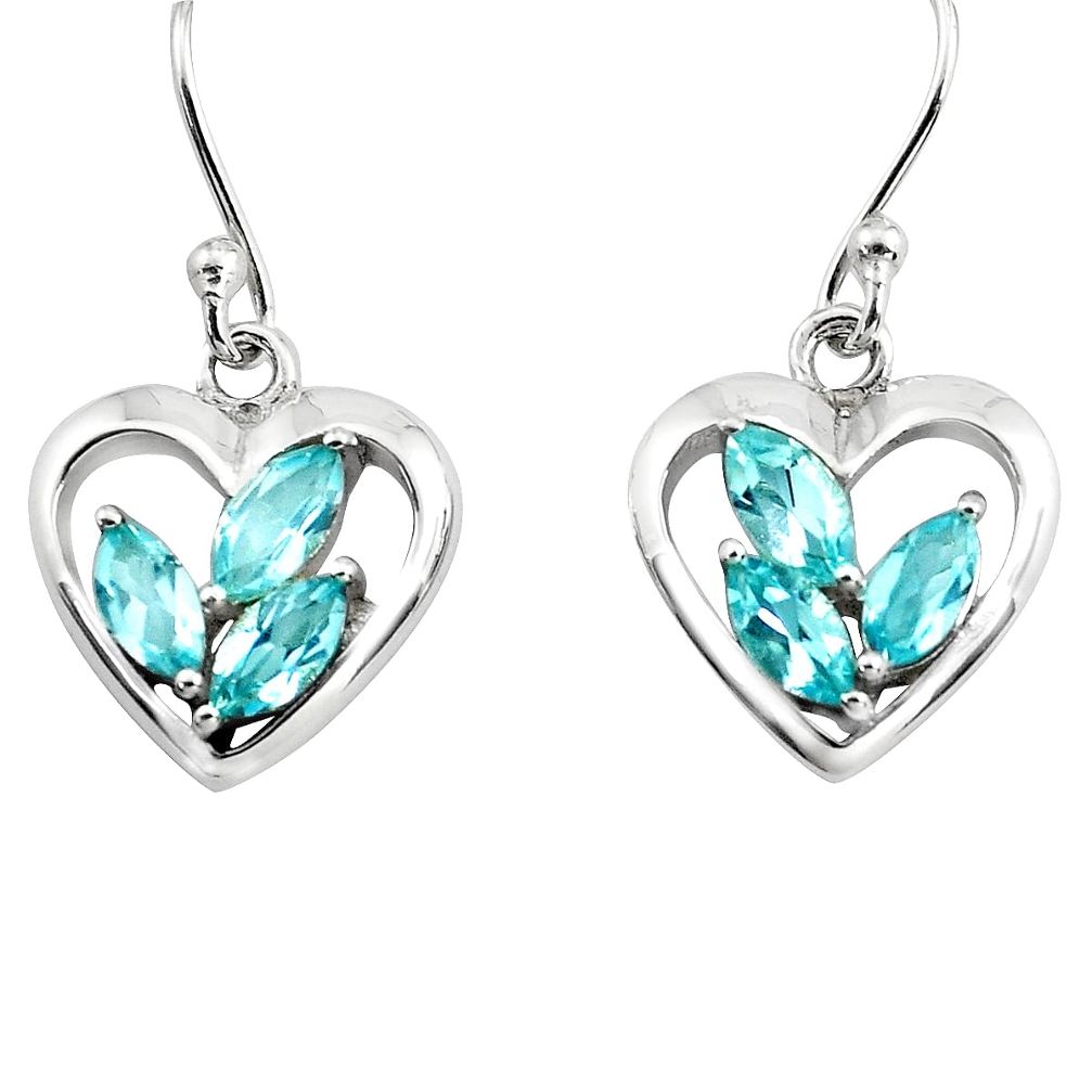 925 sterling silver 6.26cts natural blue topaz heart love earrings p82368