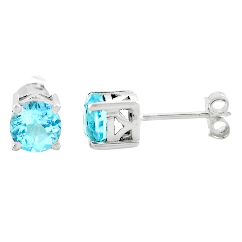 925 sterling silver 2.84cts natural blue topaz round stud earrings p74750