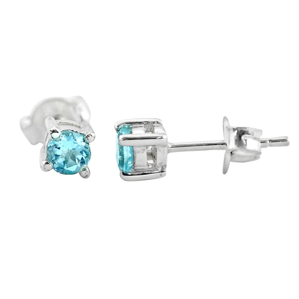 925 sterling silver 1.18cts natural blue topaz stud earrings jewelry p36791