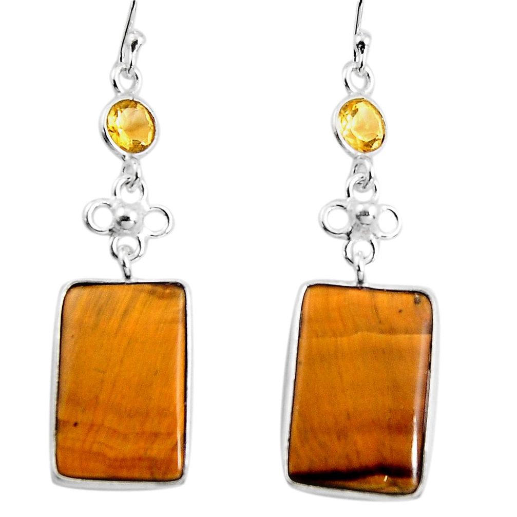 925 sterling silver 14.23cts natural brown tiger's eye citrine earrings p92771