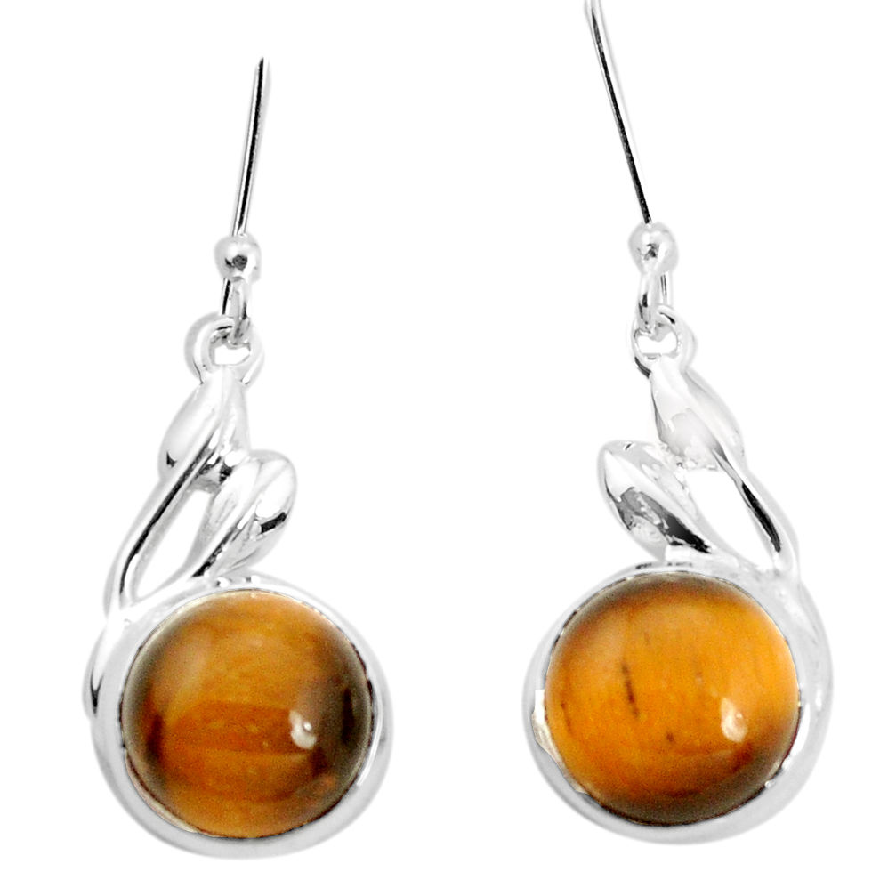 925 sterling silver 9.37cts natural brown tiger's eye dangle earrings p32534
