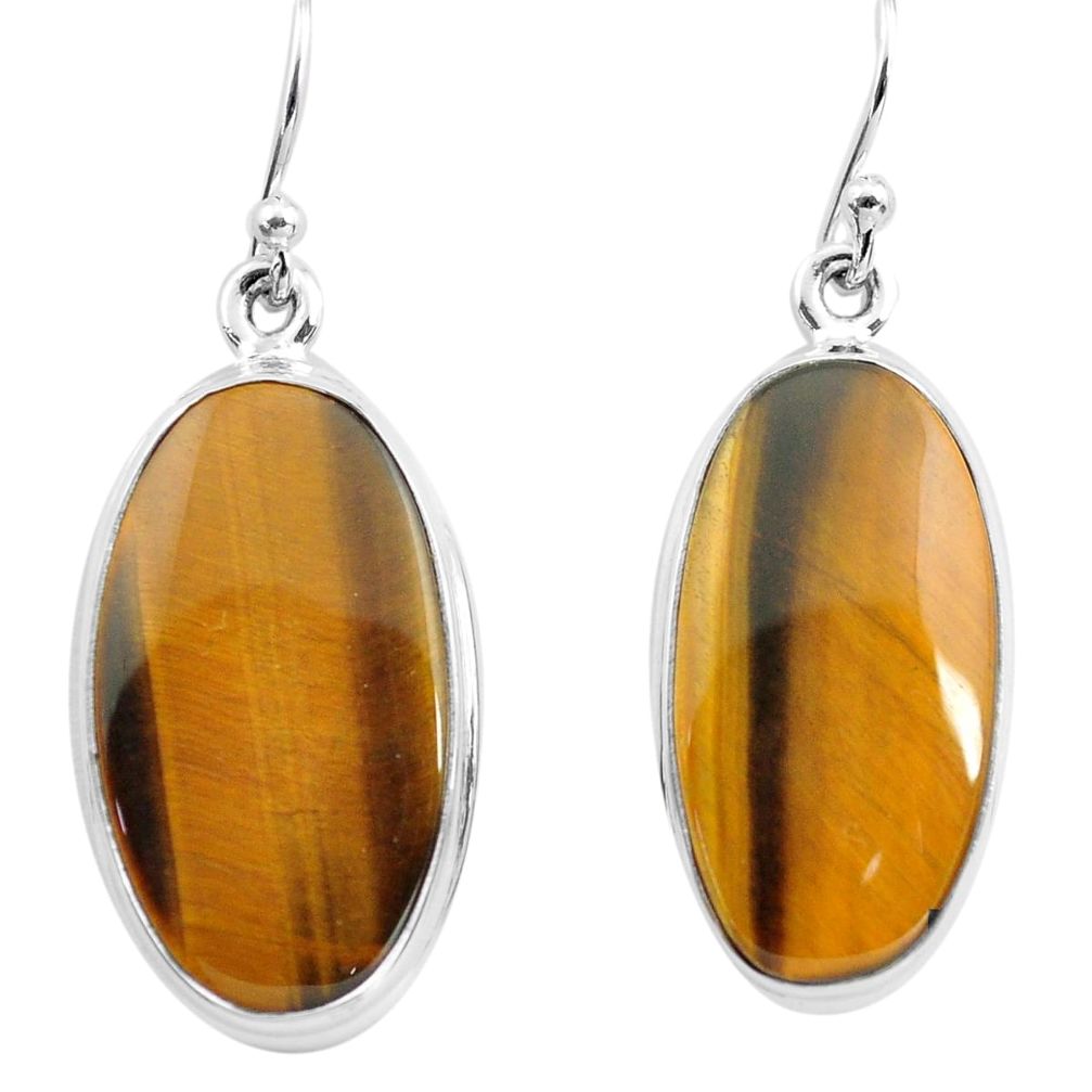 925 sterling silver 22.87cts natural brown tiger's eye dangle earrings p72736