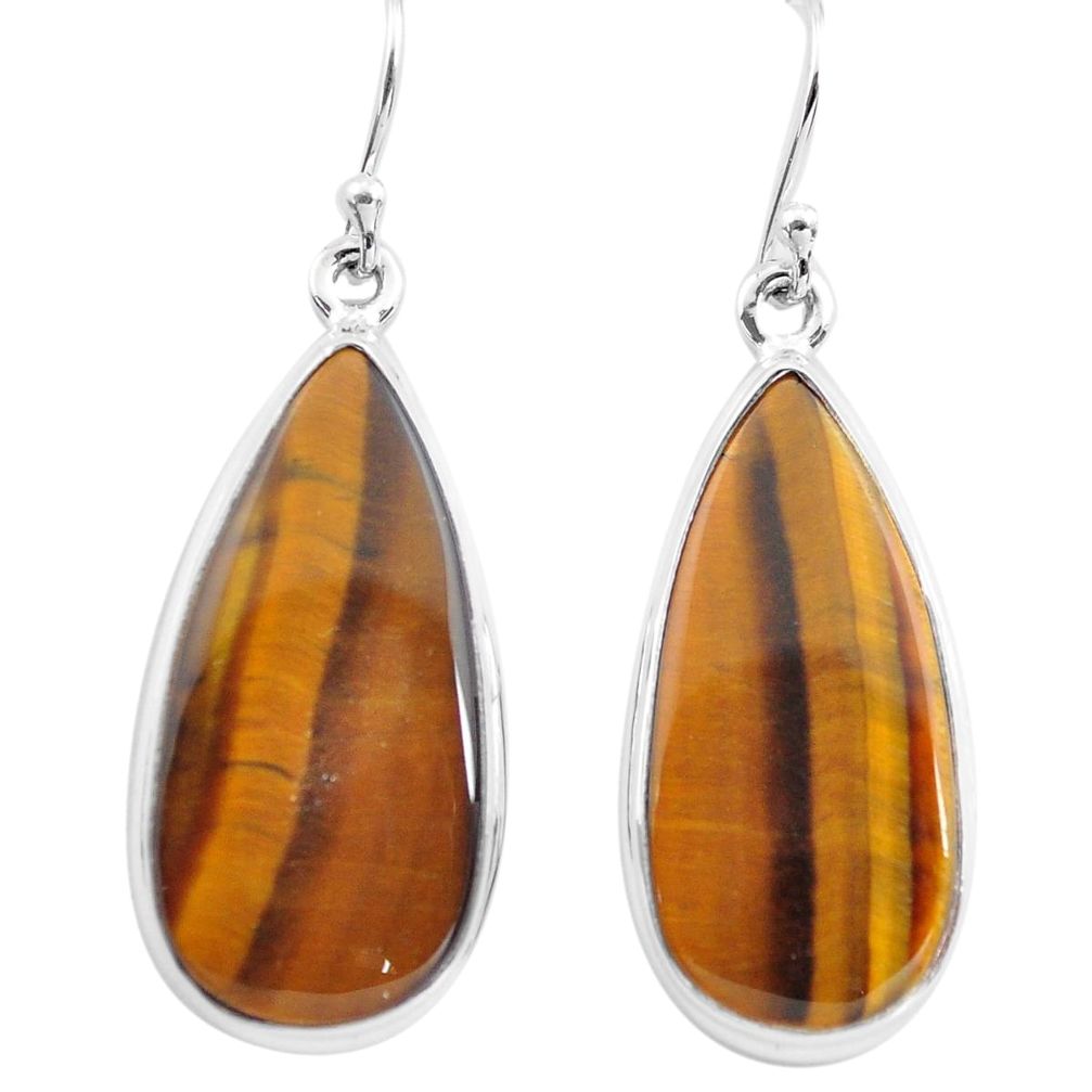 925 sterling silver 22.87cts natural brown tiger's eye dangle earrings p72739