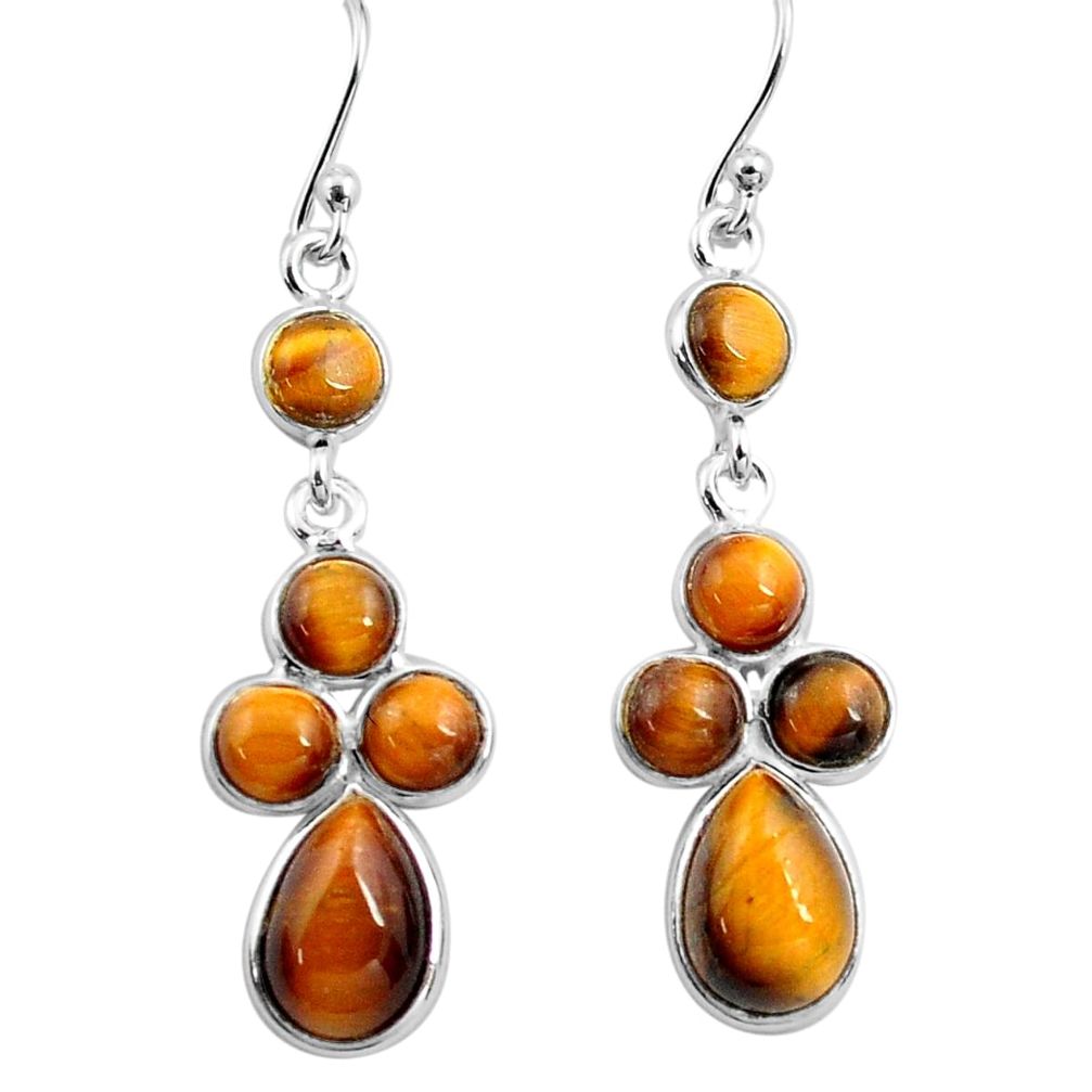925 sterling silver 12.29cts natural brown tiger's eye dangle earrings p77427