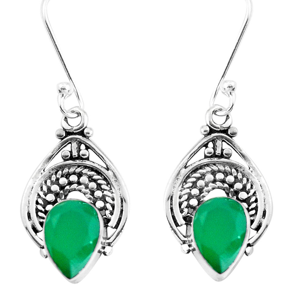 925 sterling silver 4.57cts natural green chalcedony dangle earrings p39267