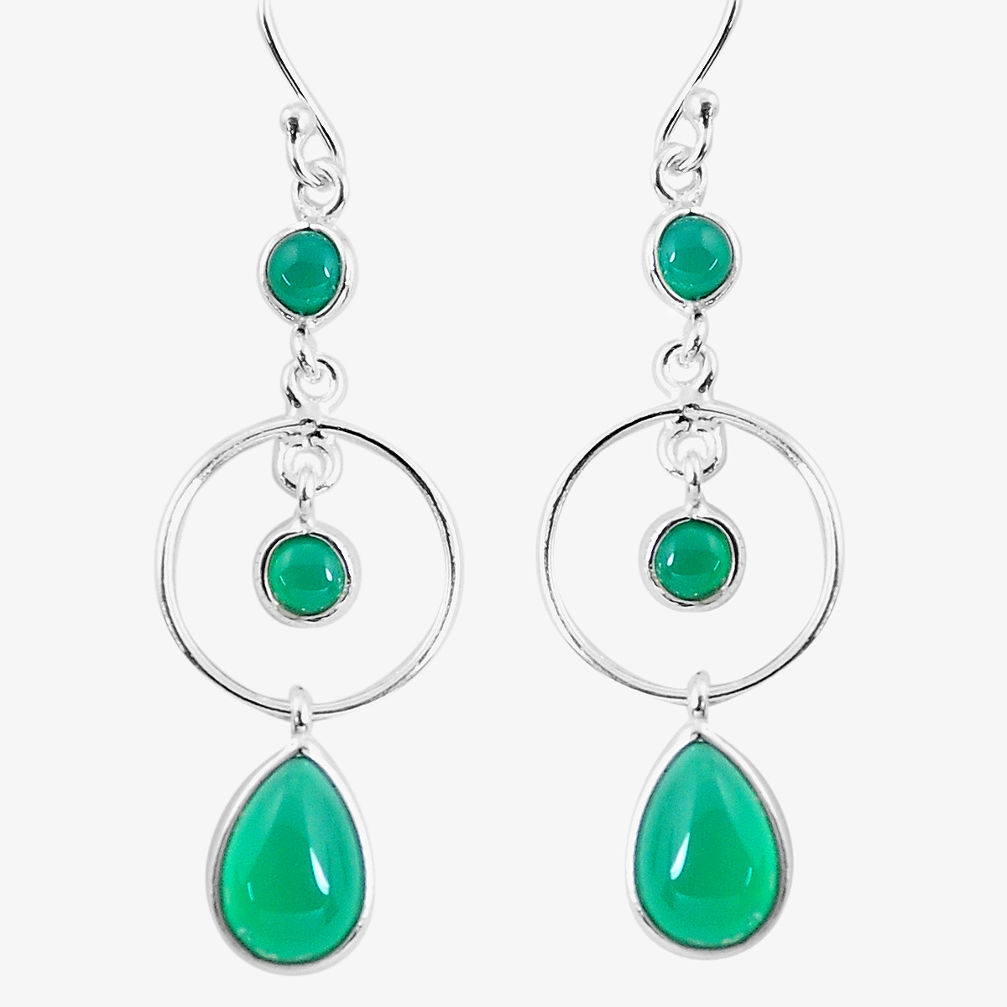 925 sterling silver 7.97cts natural green chalcedony dangle earrings p56944