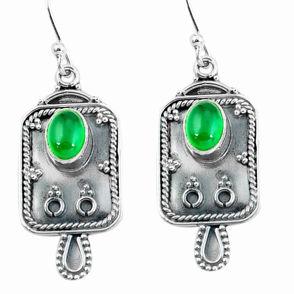 925 sterling silver 3.36cts natural green chalcedony dangle earrings p60073