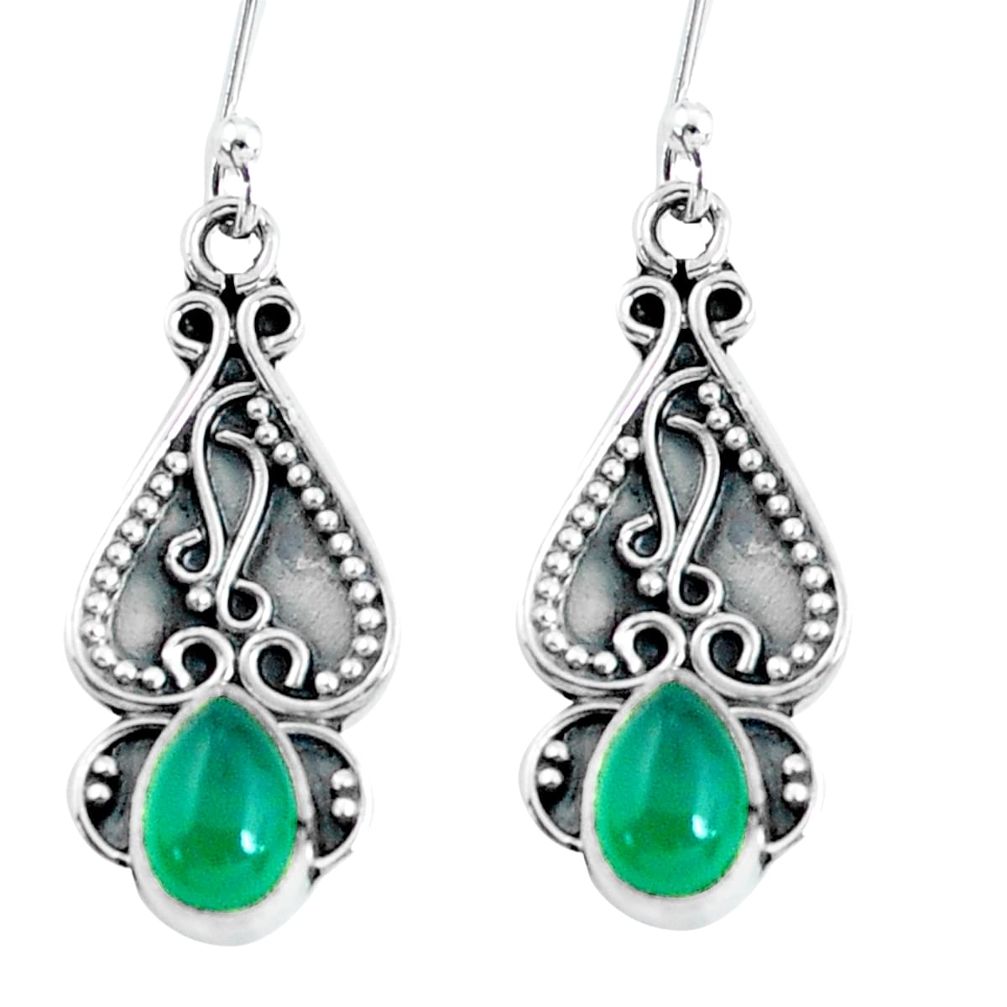 925 sterling silver 3.22cts natural green chalcedony dangle earrings p60170