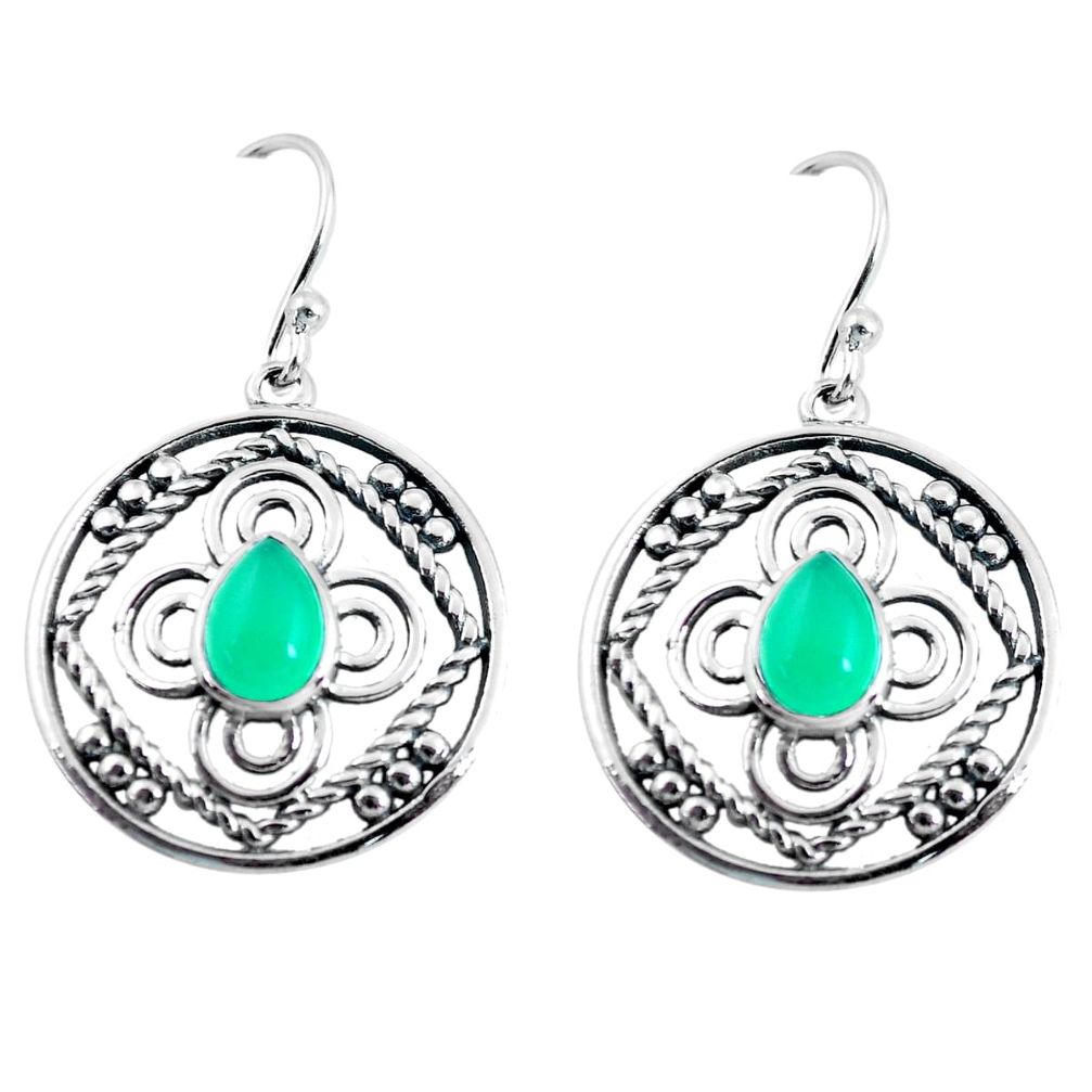 925 sterling silver 3.41cts natural green chalcedony dangle earrings p64824