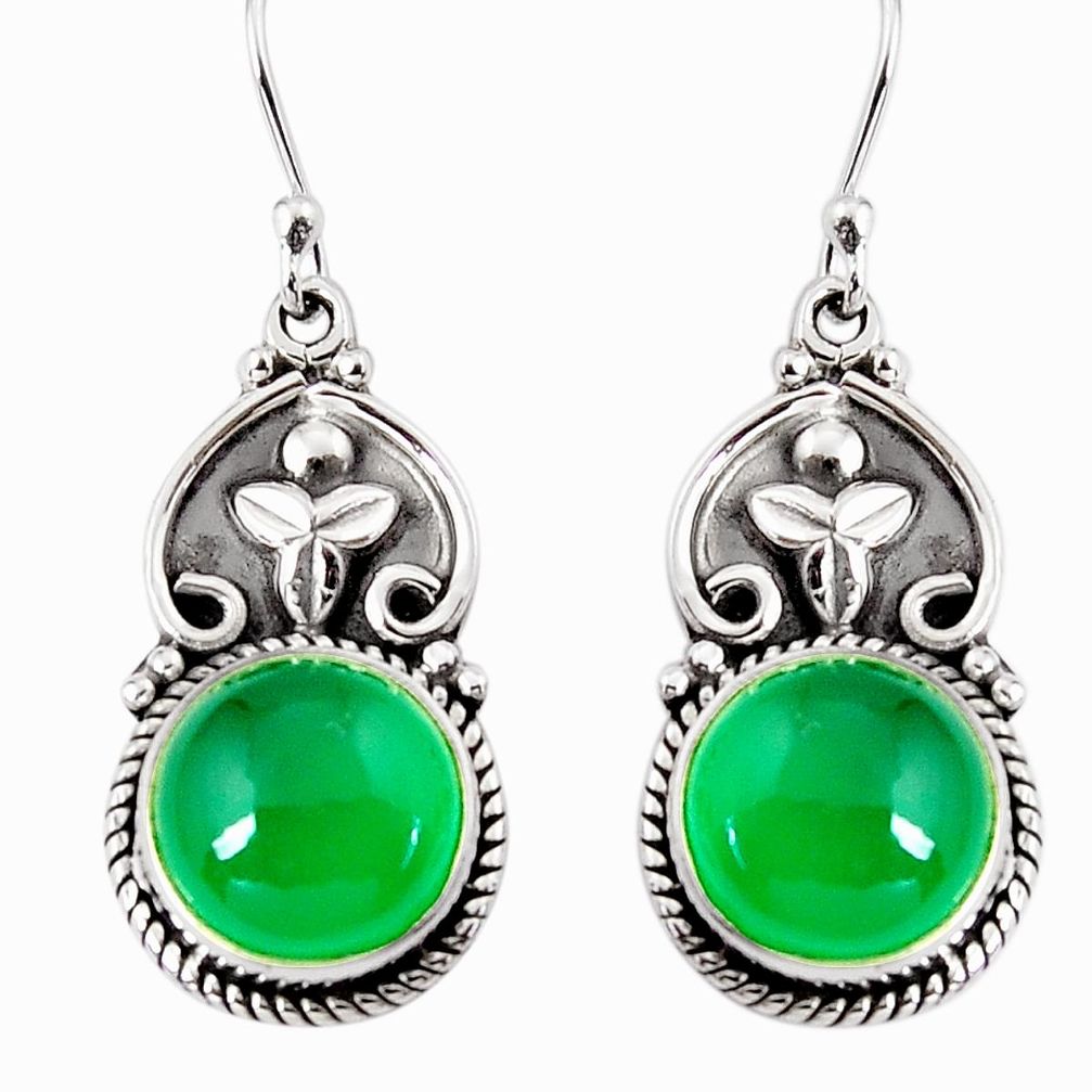 925 sterling silver 12.04cts natural green chalcedony dangle earrings p91484