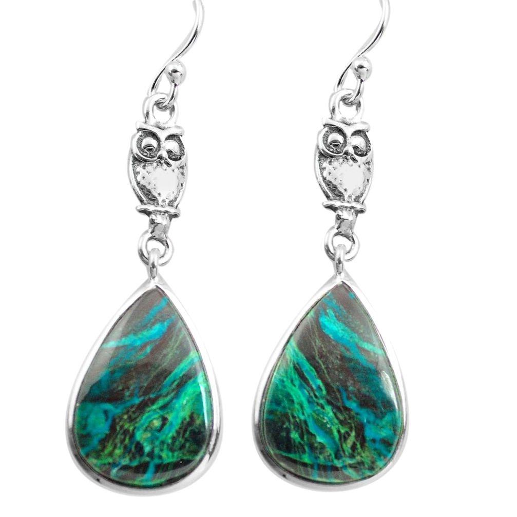 925 sterling silver 12.58cts natural green chrysocolla owl earrings p72505