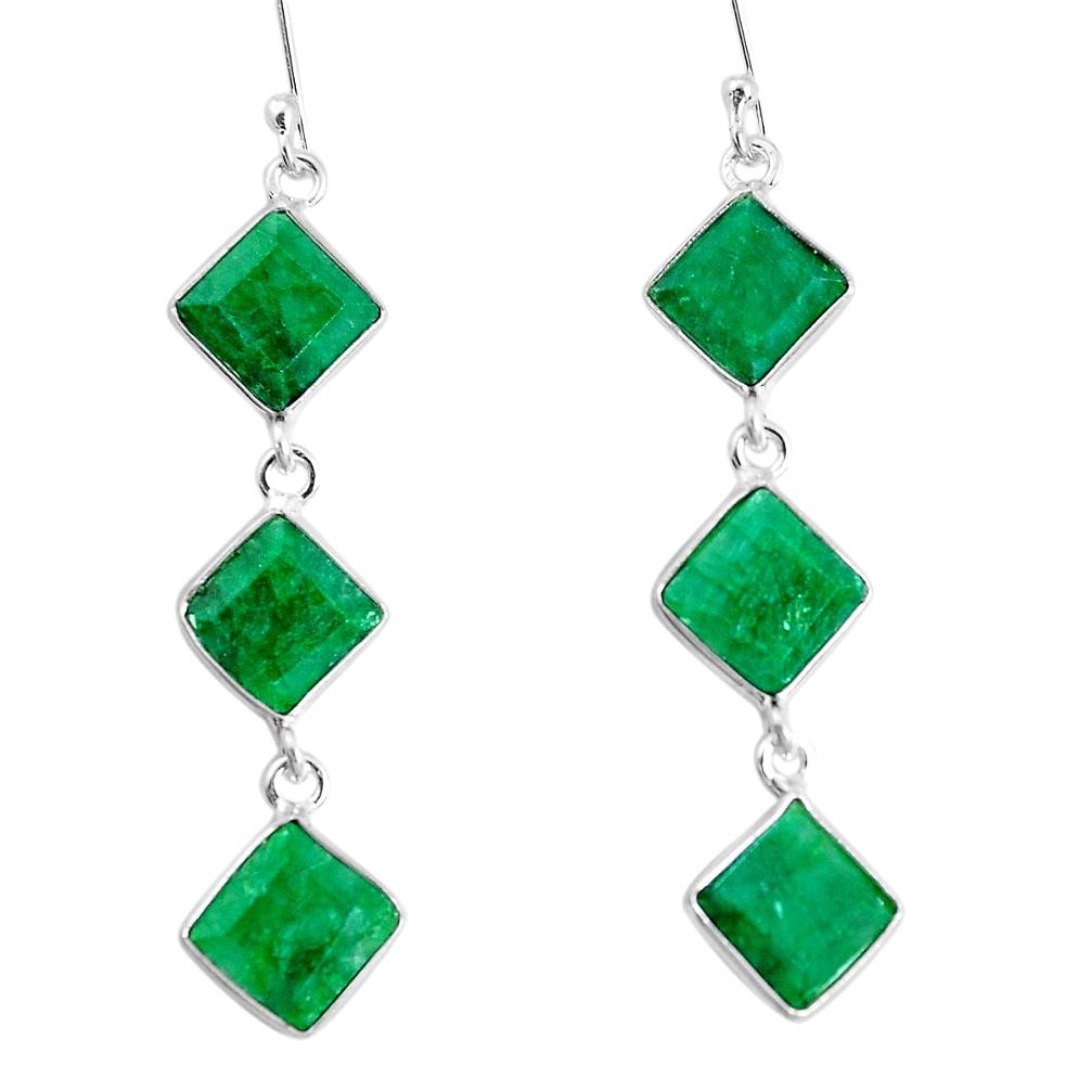 925 sterling silver 14.91cts natural green emerald dangle earrings p34836