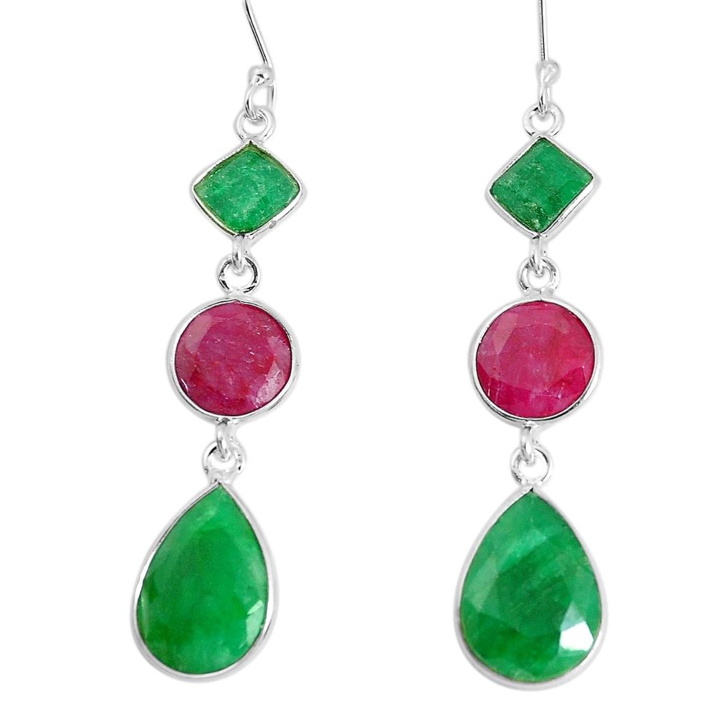 925 sterling silver 18.39cts natural green emerald ruby dangle earrings p34752