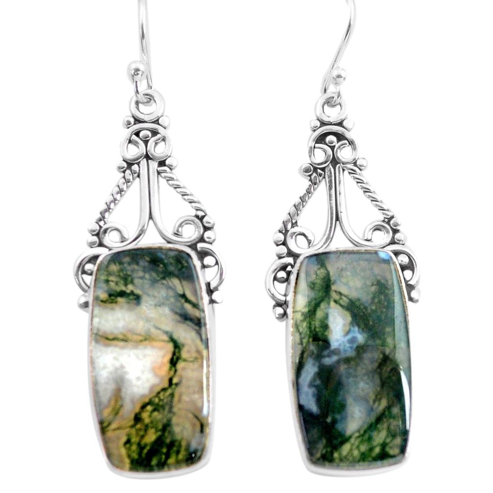 925 sterling silver 19.27cts natural green moss agate dangle earrings p72683