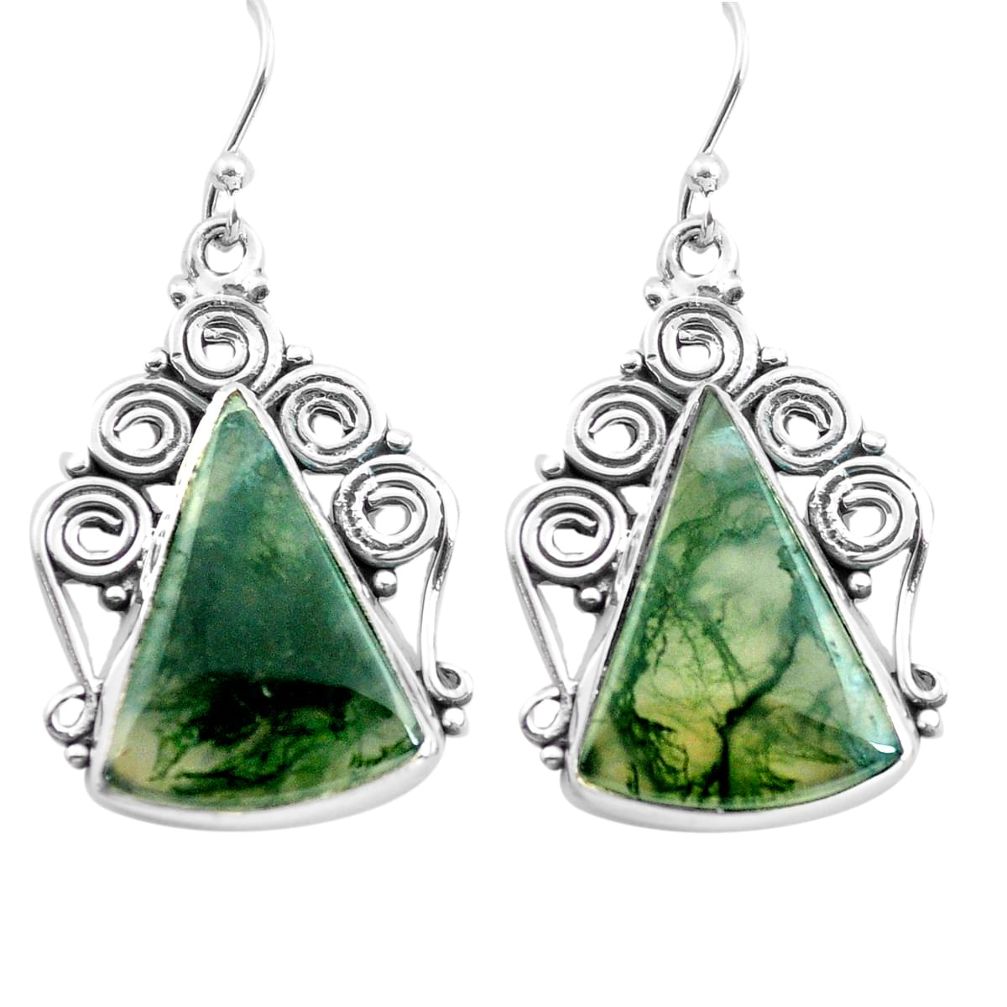 925 sterling silver 18.15cts natural green moss agate dangle earrings p72694