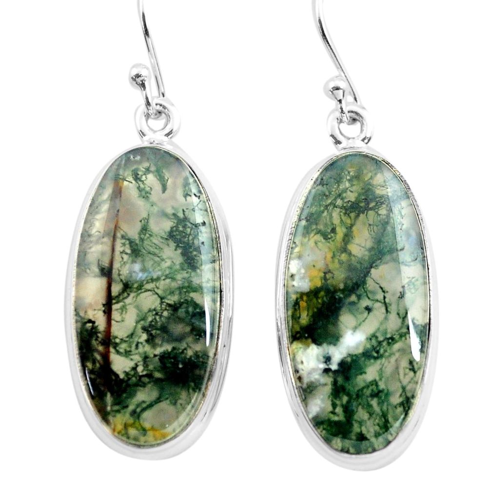 925 sterling silver 24.00cts natural green moss agate dangle earrings p72794