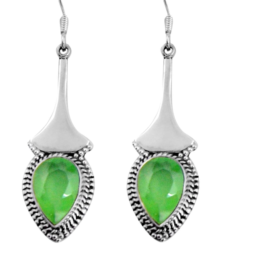 925 sterling silver 11.27cts natural green prehnite dangle earrings d32444