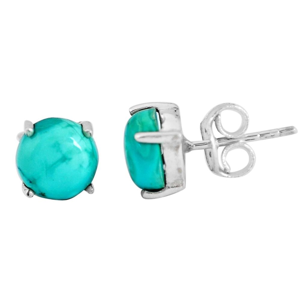 925 sterling silver 6.18cts natural green turquoise tibetan stud earrings p53151