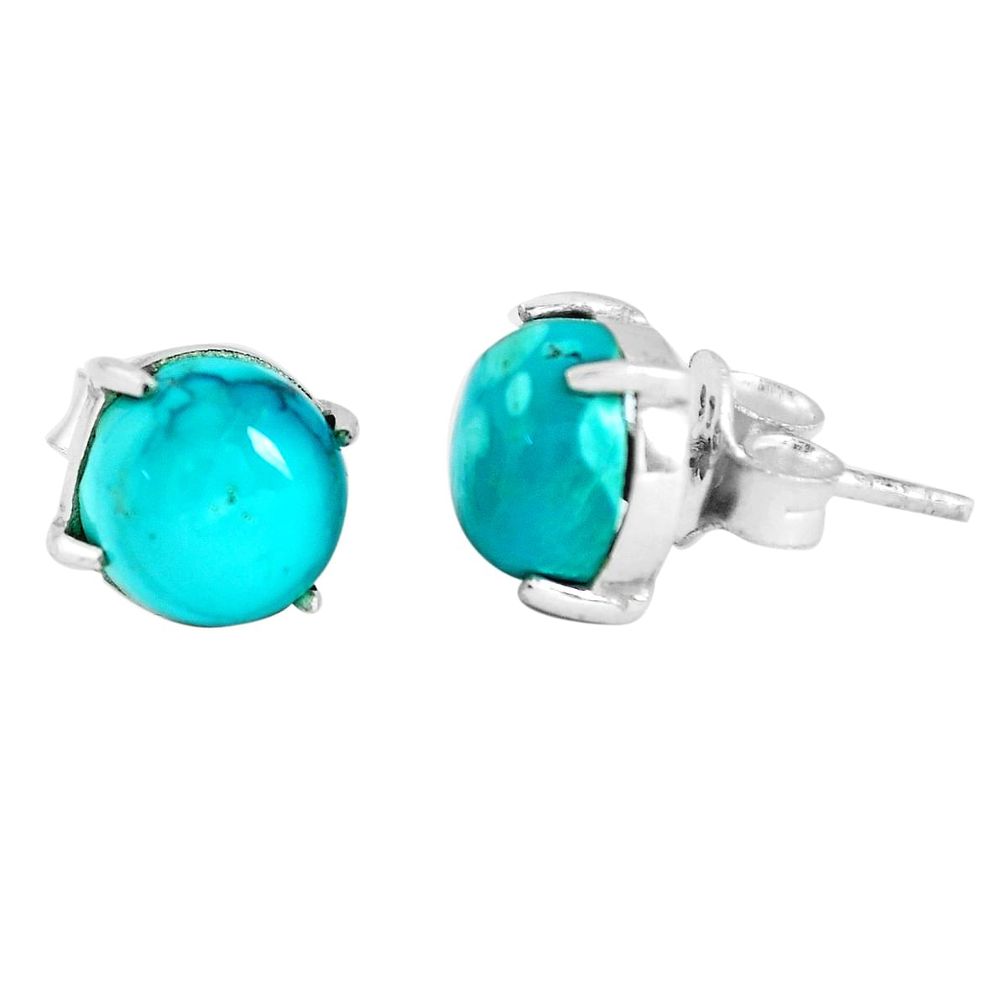 925 sterling silver 6.72cts natural green turquoise tibetan stud earrings p53175