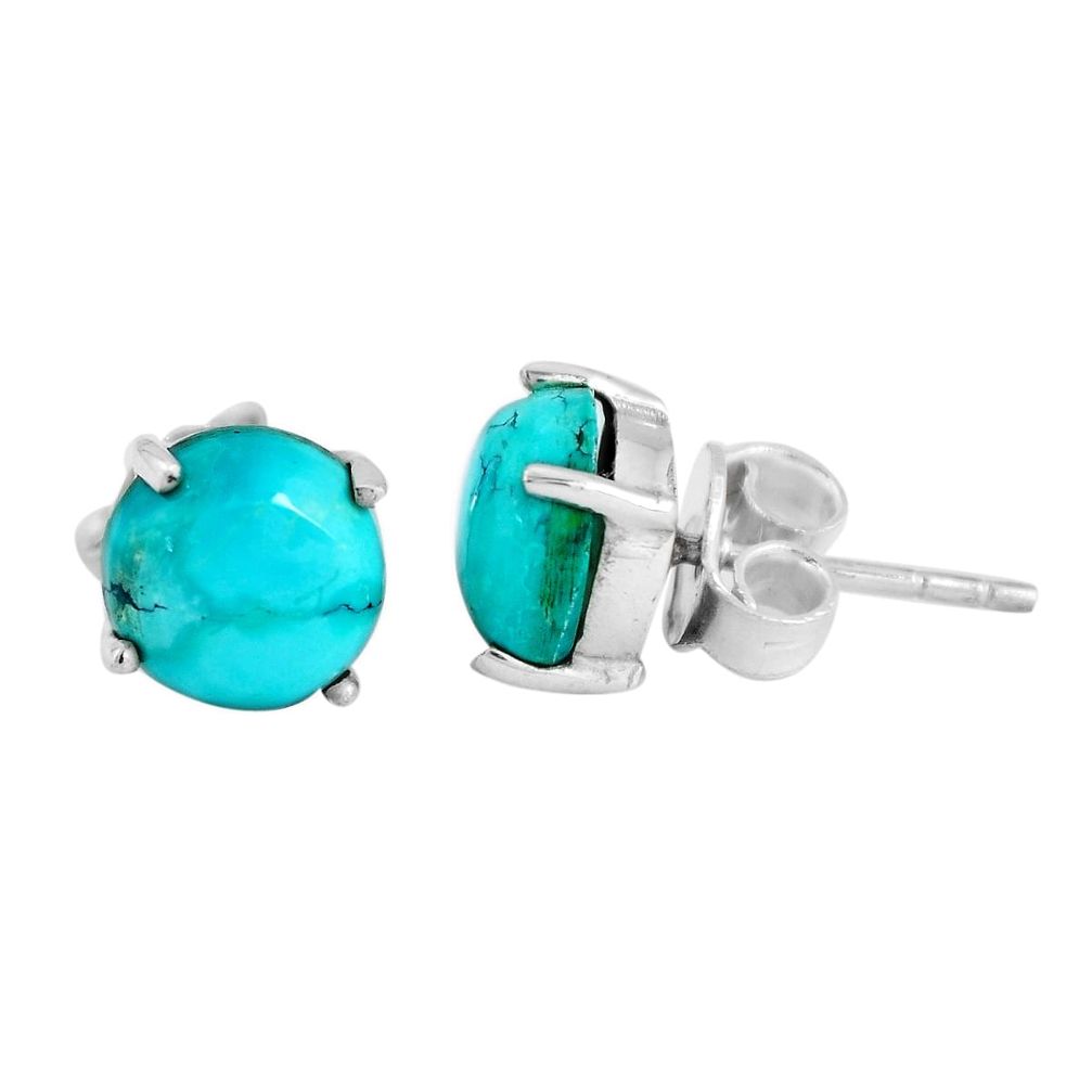 925 sterling silver 5.67cts natural green turquoise tibetan stud earrings p53198