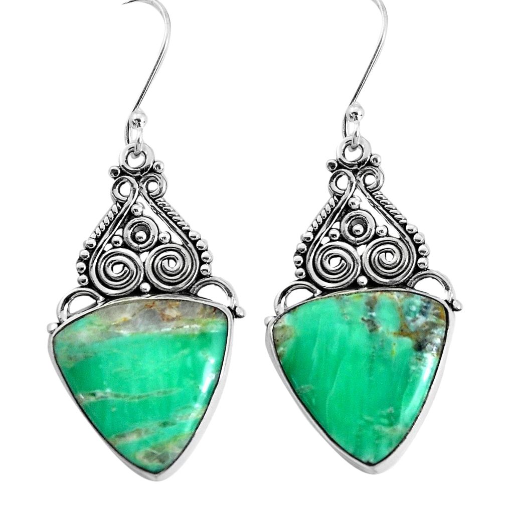 925 sterling silver 16.70cts natural green variscite dangle earrings p34903